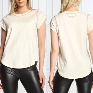 Zadig & Voltaire Avin Topstitched Nocolor Off White Red Tee T-Shirt Size Small